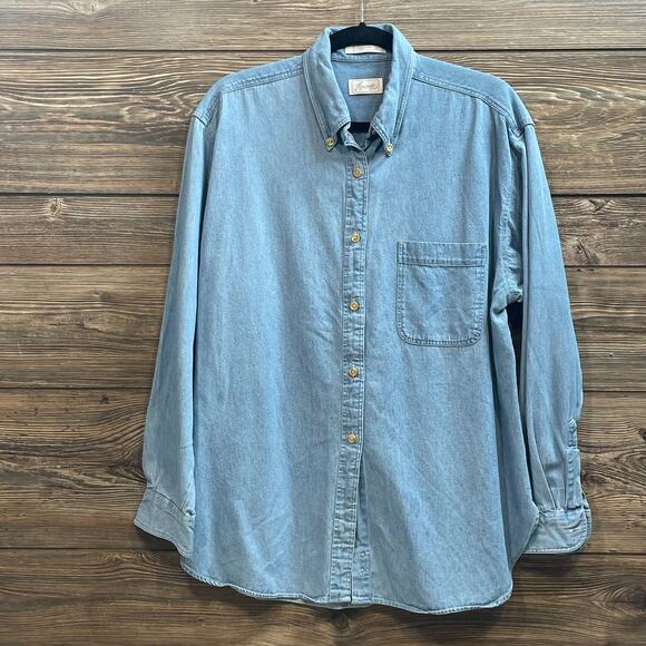 Foxcroft Blue Denim Shirt Button Down Collar Top Long Sleeve SZ 14 C101807 - Picture 1 of 7